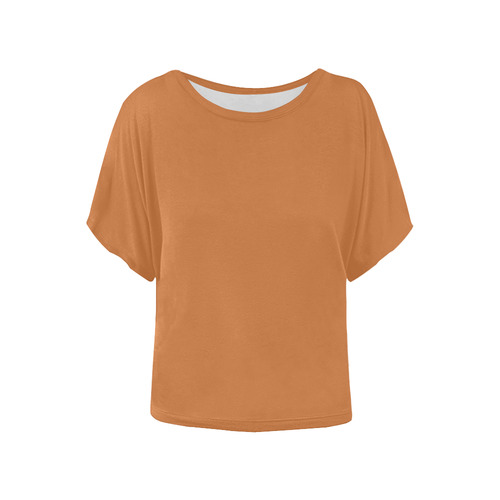 Precious Peacock Feathers Solid Obvious Orange Women's Batwing-Sleeved Blouse T shirt (Model T44)