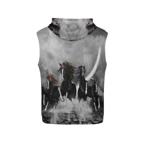 Awesome running black horses All Over Print Sleeveless Hoodie for Men (Model H15)