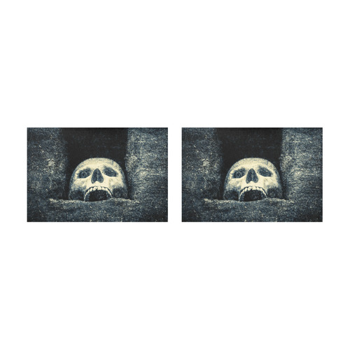 White Human Skull In A Pagan Shrine Halloween Cool Placemat 12’’ x 18’’ (Set of 2)