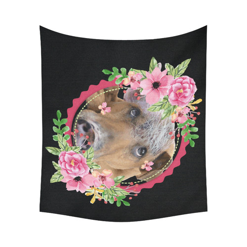 Thoughtful Dog Pink Floral Watercolor Cotton Linen Wall Tapestry 60"x 51"