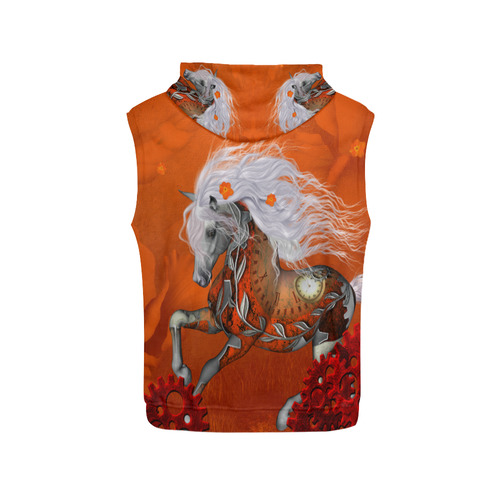 Wonderful steampunk horse, red white All Over Print Sleeveless Hoodie for Men (Model H15)