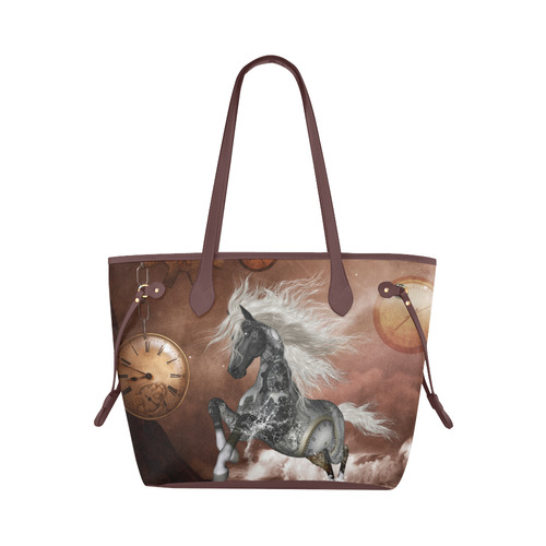 Amazing steampunk horse, silver Clover Canvas Tote Bag (Model 1661)