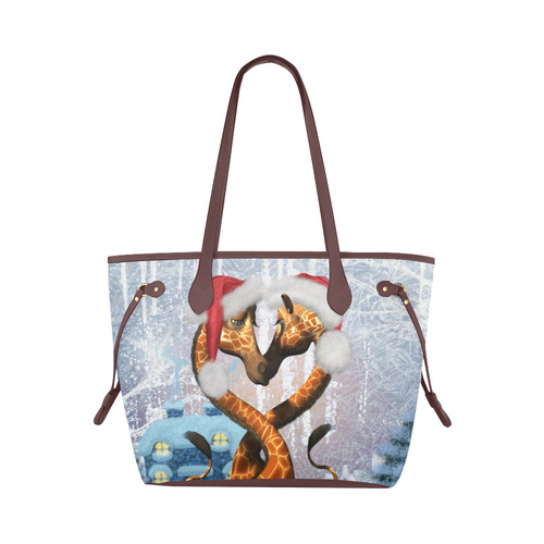 Christmas, funny giraffe Clover Canvas Tote Bag (Model 1661)