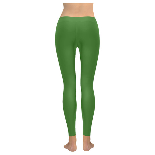 Precious Peacock Feathers Solid Grassy Green Women's Low Rise Leggings (Invisible Stitch) (Model L05)