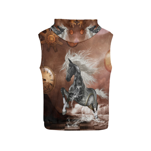 Amazing steampunk horse, silver All Over Print Sleeveless Hoodie for Men (Model H15)