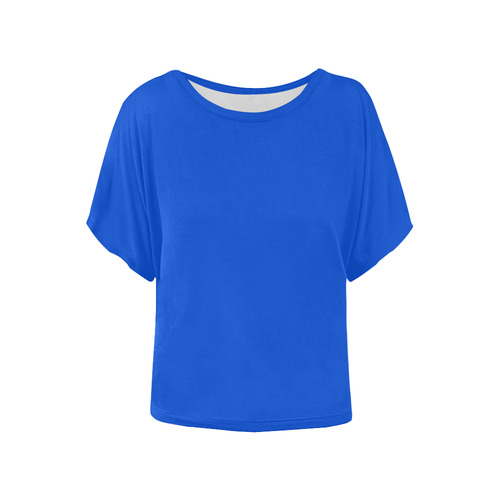 Precious Peacock Feathers Solid Boisterous Blue Women's Batwing-Sleeved Blouse T shirt (Model T44)