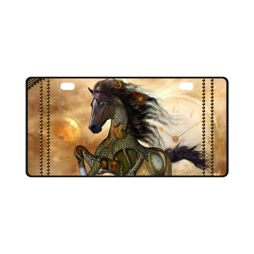 Aweseome steampunk horse, golden License Plate