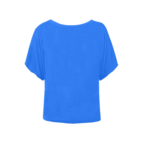 Precious Peacock Feathers Solid Brilliant Blue Women's Batwing-Sleeved Blouse T shirt (Model T44)