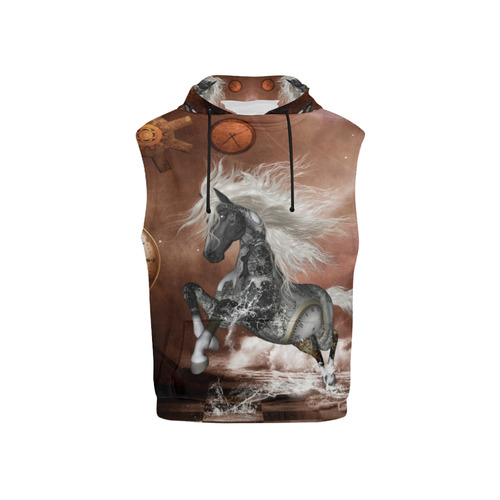 Amazing steampunk horse, silver All Over Print Sleeveless Hoodie for Kid (Model H15)