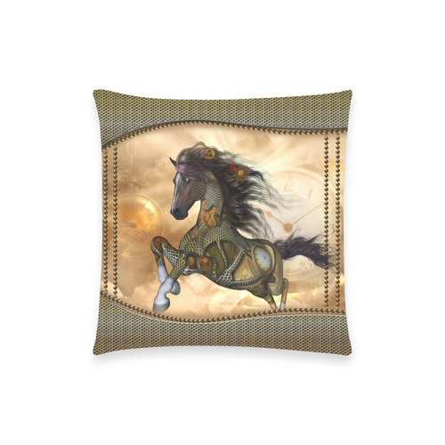 Aweseome steampunk horse, golden Custom  Pillow Case 18"x18" (one side) No Zipper