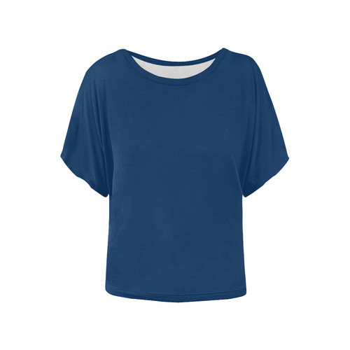 Precious Peacock Feathers Navy Blue Solid Color Women's Batwing-Sleeved Blouse T shirt (Model T44)