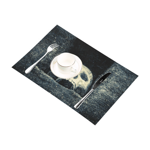 White Human Skull In A Pagan Shrine Halloween Cool Placemat 12’’ x 18’’ (Set of 2)