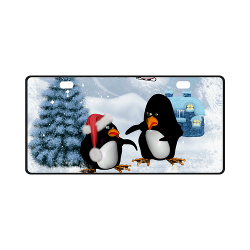 Christmas, funny, cute penguin License Plate