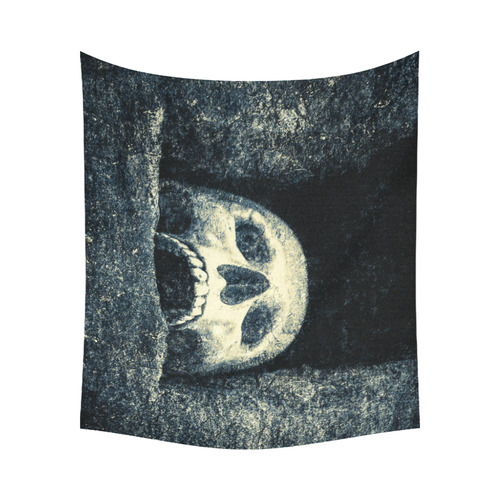 White Human Skull In A Pagan Shrine Halloween Cool Cotton Linen Wall Tapestry 60"x 51"