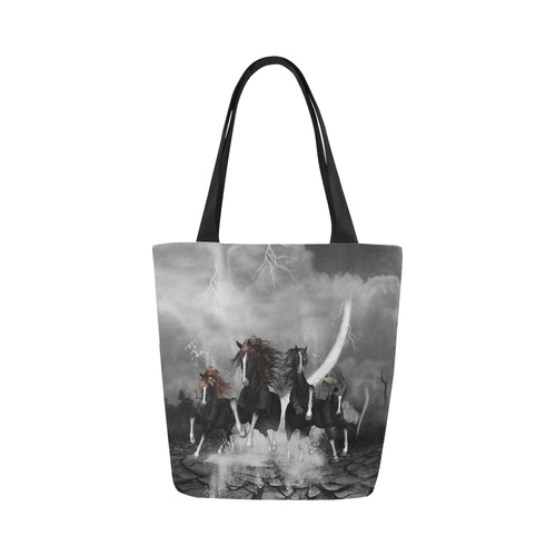 Awesome running black horses Canvas Tote Bag (Model 1657)
