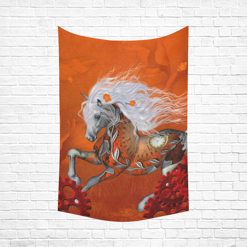 Wonderful steampunk horse, red white Cotton Linen Wall Tapestry 60"x 90"