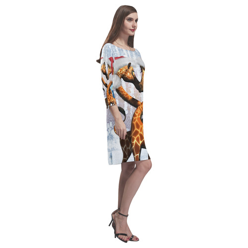 Christmas, funny giraffe Rhea Loose Round Neck Dress(Model D22)