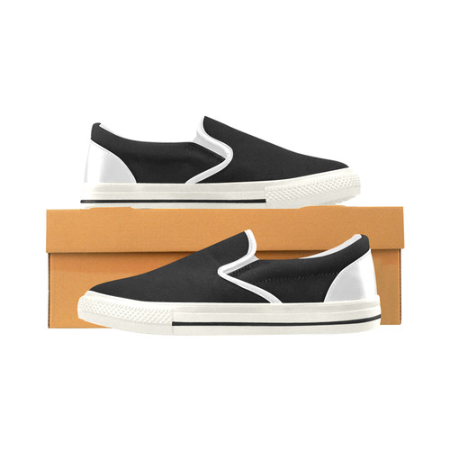 Basic Black with White Trim Accents Men's Slip-on Canvas Shoes (Model 019)