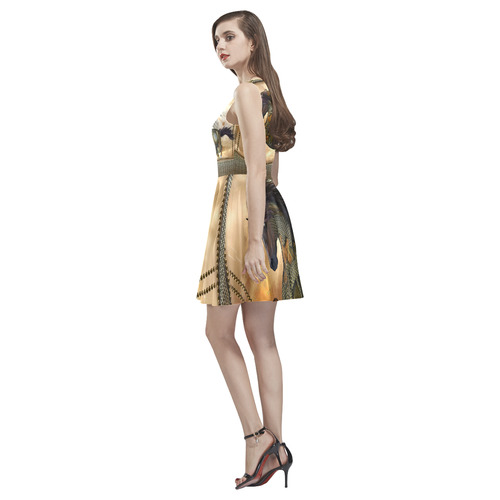 Aweseome steampunk horse, golden Thea Sleeveless Skater Dress(Model D19)