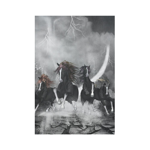 Awesome running black horses Cotton Linen Wall Tapestry 60"x 90"