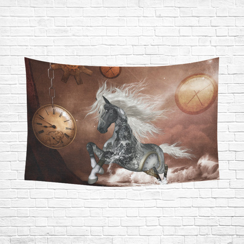 Amazing steampunk horse, silver Cotton Linen Wall Tapestry 90"x 60"