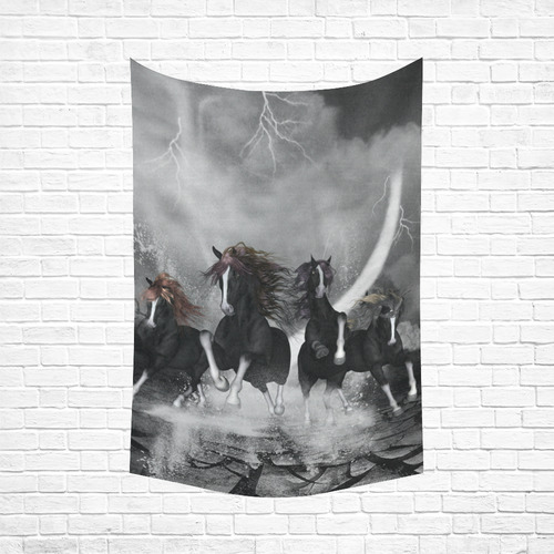 Awesome running black horses Cotton Linen Wall Tapestry 60"x 90"