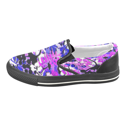 Retro Floral Abstract in Shades of Blue and Purple Men's Slip-on Canvas Shoes (Model 019)