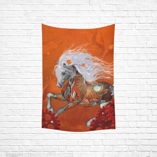 Wonderful steampunk horse, red white Cotton Linen Wall Tapestry 40"x 60"