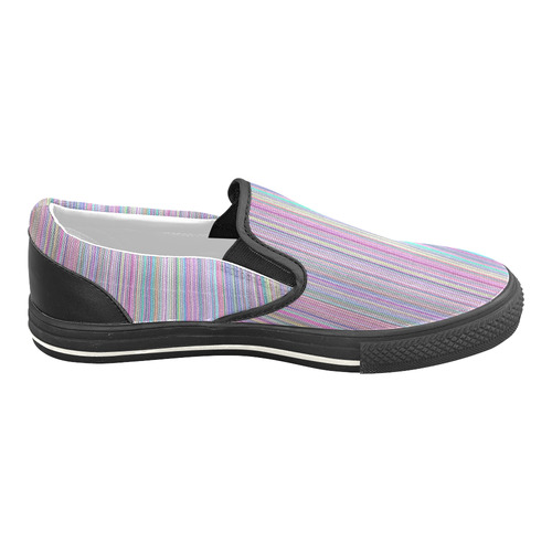 Broken TV Screen Rainbow Stripe with Black Trim Men's Slip-on Canvas Shoes (Model 019)