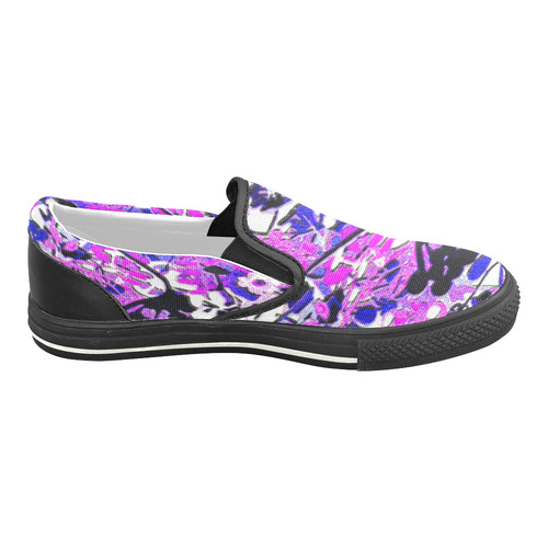 Retro Floral Abstract in Shades of Blue and Purple Men's Slip-on Canvas Shoes (Model 019)