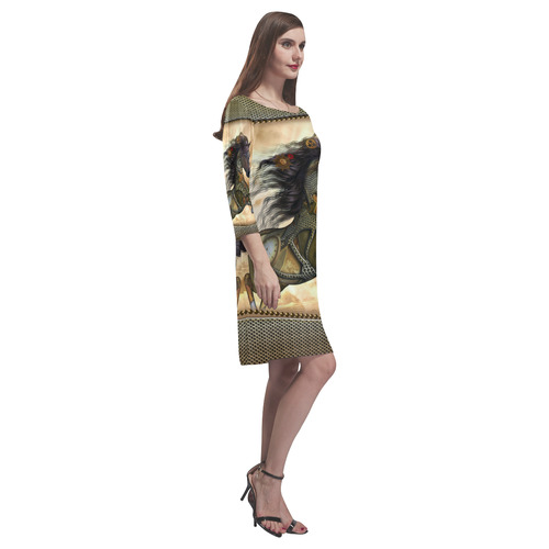 Aweseome steampunk horse, golden Rhea Loose Round Neck Dress(Model D22)