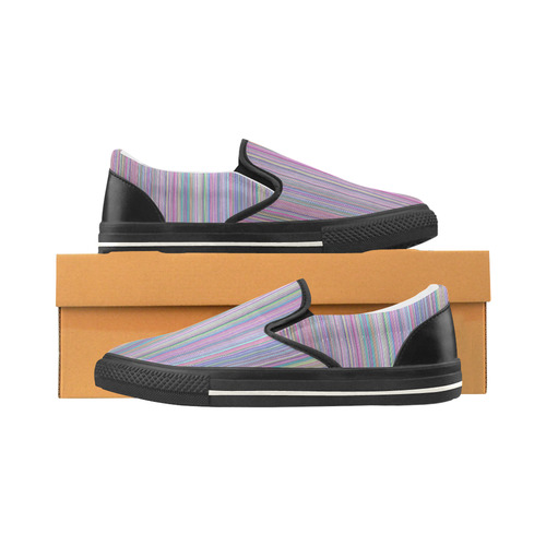 Broken TV Screen Rainbow Stripe with Black Trim Men's Slip-on Canvas Shoes (Model 019)