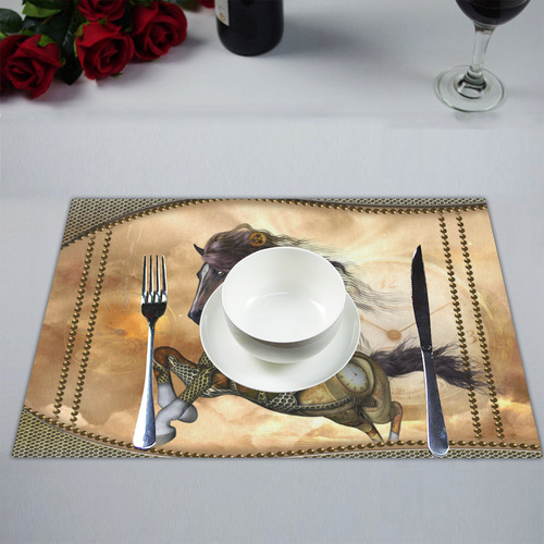 Aweseome steampunk horse, golden Placemat 14’’ x 19’’ (Six Pieces)