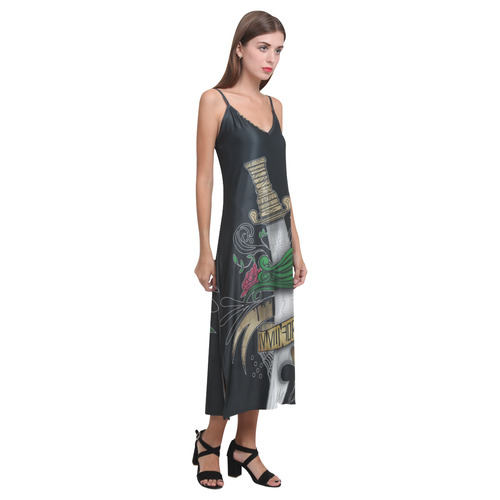 Symbolic Sword V-Neck Open Fork Long Dress(Model D18)