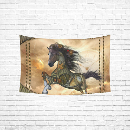 Aweseome steampunk horse, golden Cotton Linen Wall Tapestry 60"x 40"