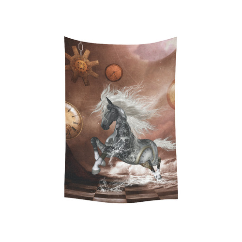 Amazing steampunk horse, silver Cotton Linen Wall Tapestry 40"x 60"