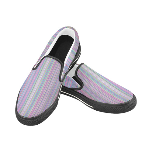 Broken TV Screen Rainbow Stripe with Black Trim Men's Slip-on Canvas Shoes (Model 019)