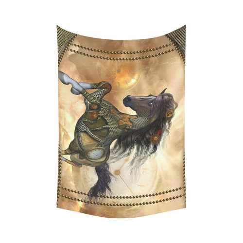 Aweseome steampunk horse, golden Cotton Linen Wall Tapestry 90"x 60"