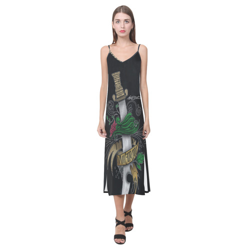 Symbolic Sword V-Neck Open Fork Long Dress(Model D18)