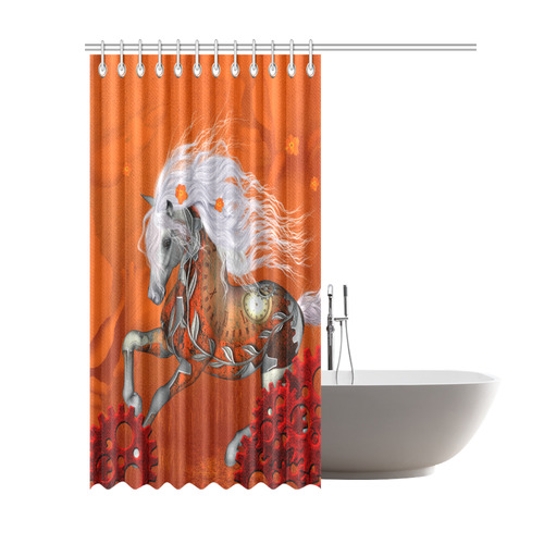 Wonderful steampunk horse, red white Shower Curtain 69"x84"