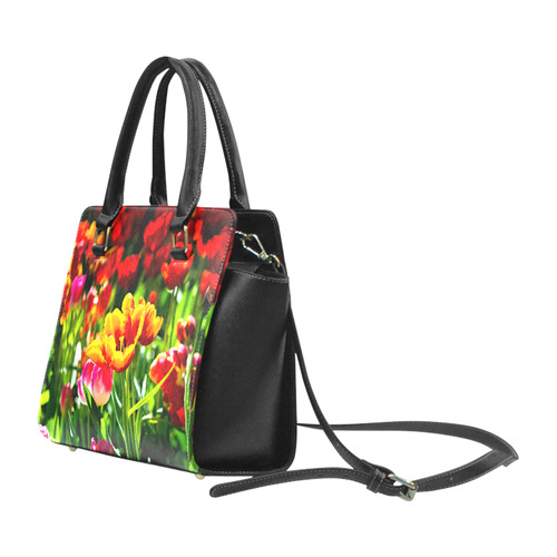 Tulip Flower Colorful Beautiful Spring Floral Rivet Shoulder Handbag (Model 1645)