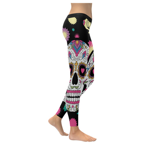 sugar skull Women's Low Rise Leggings (Invisible Stitch) (Model L05)