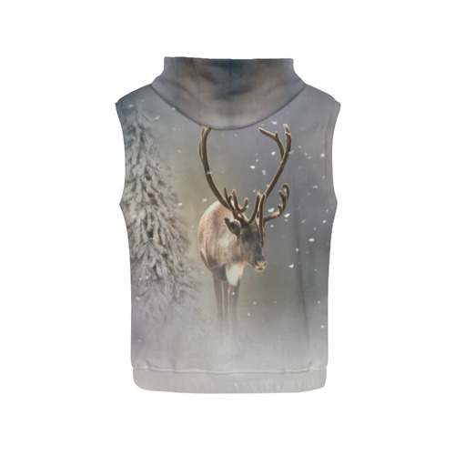 Santa Claus Reindeer in the snow All Over Print Sleeveless Hoodie for Men (Model H15)