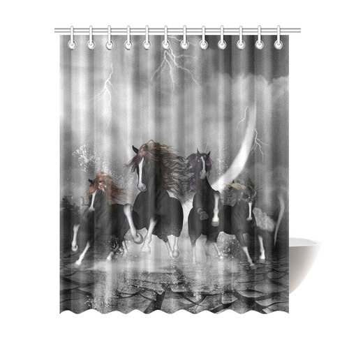 Awesome running black horses Shower Curtain 69"x84"