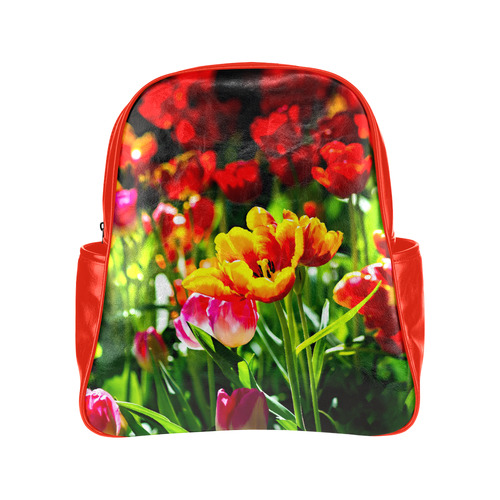 Tulip Flower Colorful Beautiful Spring Floral Multi-Pockets Backpack (Model 1636)