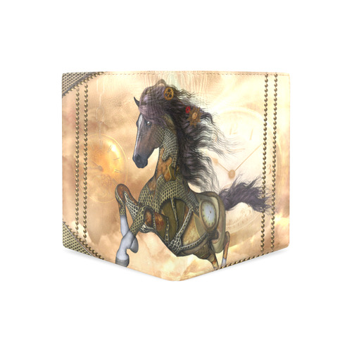 Aweseome steampunk horse, golden Men's Leather Wallet (Model 1612)