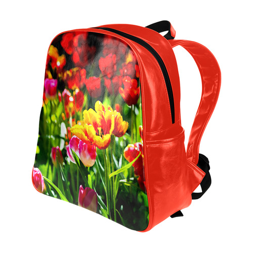 Tulip Flower Colorful Beautiful Spring Floral Multi-Pockets Backpack (Model 1636)