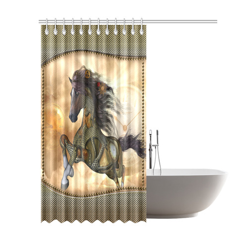 Aweseome steampunk horse, golden Shower Curtain 69"x84"