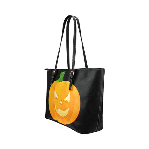 Halloween Pumpkin With Evil Grin Leather Tote Bag/Small (Model 1651)