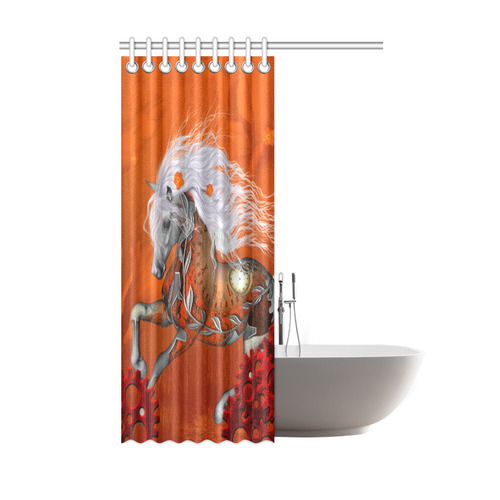 Wonderful steampunk horse, red white Shower Curtain 48"x72"